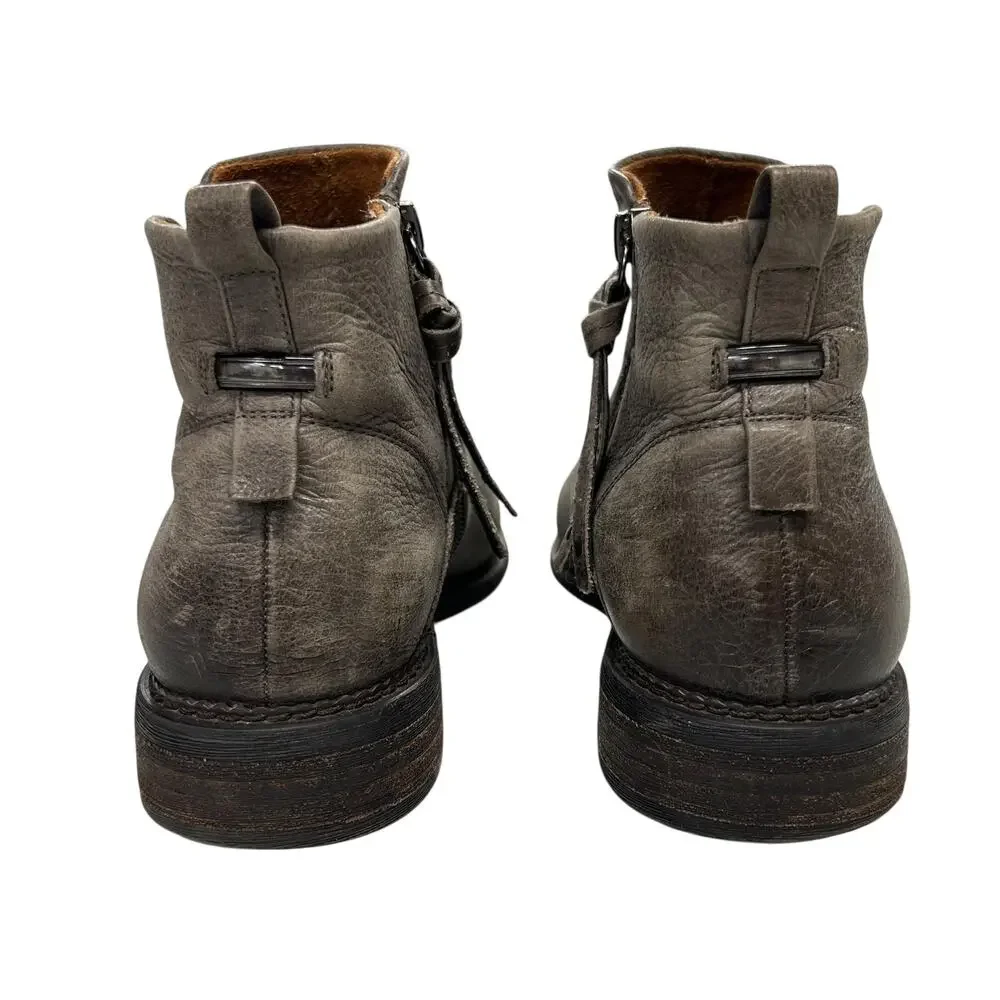 Modern Vintage Gray Leather Ankle Boots Franco Sarto Minimalist Chic Size 8.5‎